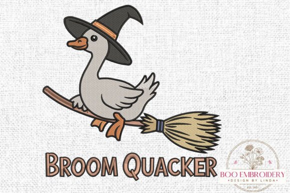 Broom Quacker Embroidery Design, Witch