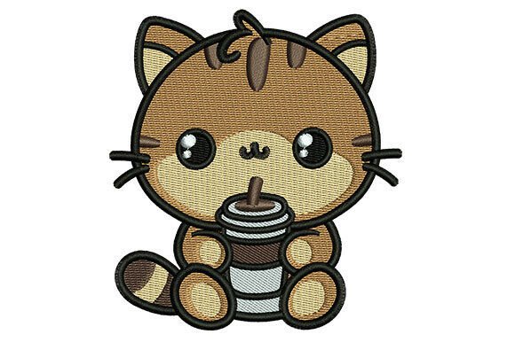 Coffee Time Cat Embroidery Designs