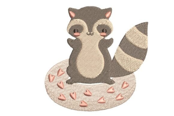 Cute Raccoon on Life Buoy Embroidery Design