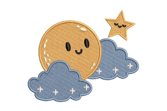 Cute Smiling Moon Embroidery Design