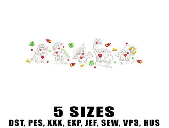 Dinosaur Valentine Line Embroidery Design