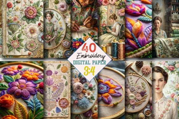 Embroidery Junk Journal Page Kit