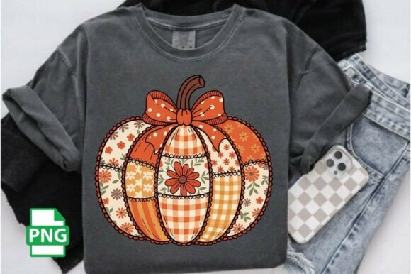 Faux Embroidery Patchwork Pumpkin PNG