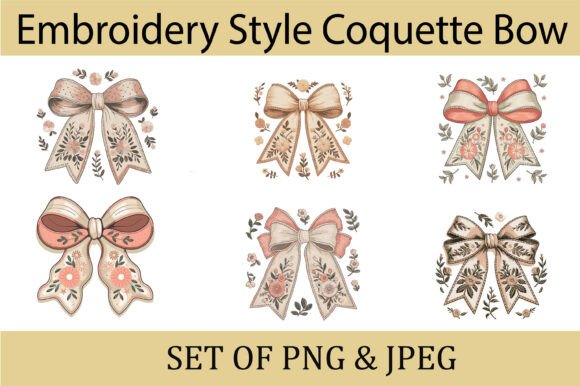 Floral Embroidery Coquette Bow Set