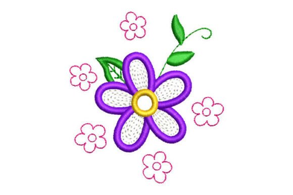 Flowers with Green Leaves Embroidery Design