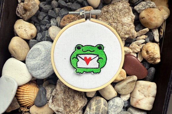 Frog with Love Letter Machine Embroidery