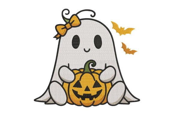 Ghost and Pumpkin Machine Embroidery