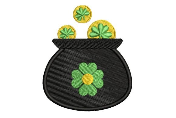 Lucky Pot of Gold with Shamrocks Embroidery Design