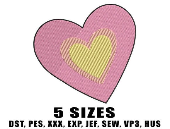 Pink Kawaii Heart Embroidery Designs