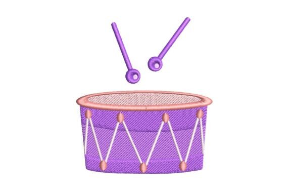 Playful Purple Drum with Sticks Embroidery Design