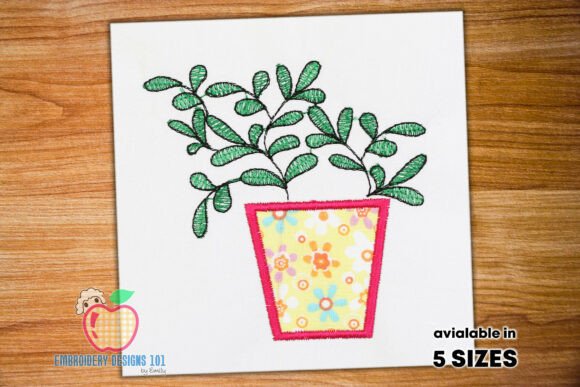 Potted Green Plant Applique Embroidery