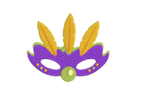Purple Mardi Gras Mask with Feathers Embroidery Design
