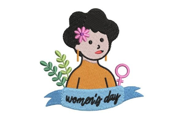 Women’s Day Girl with Floral & Symbol Embroidery